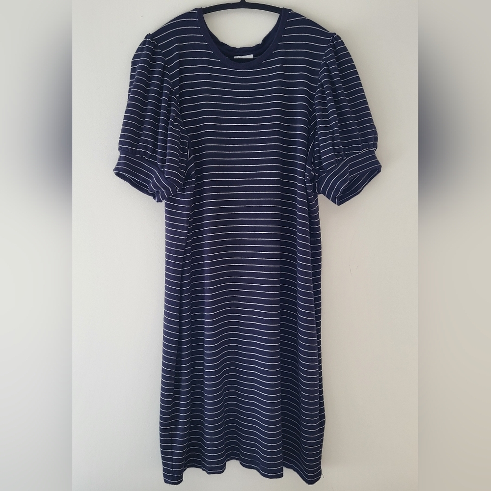 Daily Ritual Puff Sleeve Striped Midi Dress